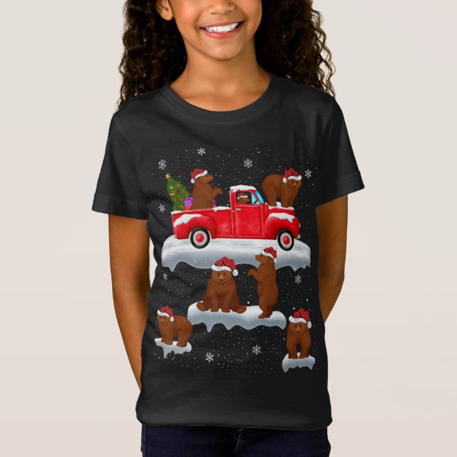 Camiseta Osos conduciendo Árbol de Navidad Camión Rojo Oso  (Anverso)