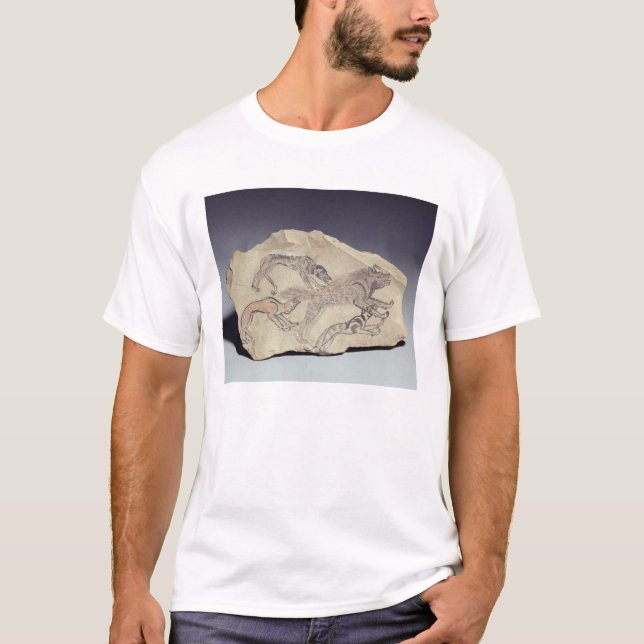 Camiseta Ostracon que representa un perro que persigue un (Anverso)