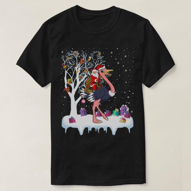 Camiseta Ostrich Bird Lover Xmas Gift Santa Riding Ostrich  (Diseño del anverso)