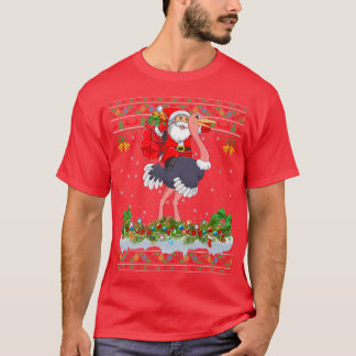Camiseta Ostrich Bird Xmas Pajama Ugly Santa Riding Ostrich