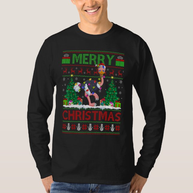 Camiseta Ostrich Bird   Xmas Tree Ugly Santa Ostrich Christ (Anverso)