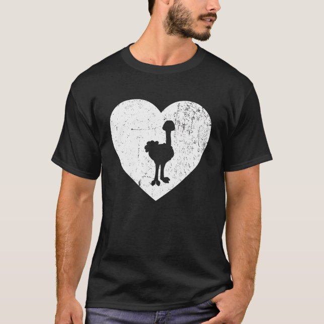 Camiseta Ostrich Vintage White Heart Animal Valentines Da (Anverso)