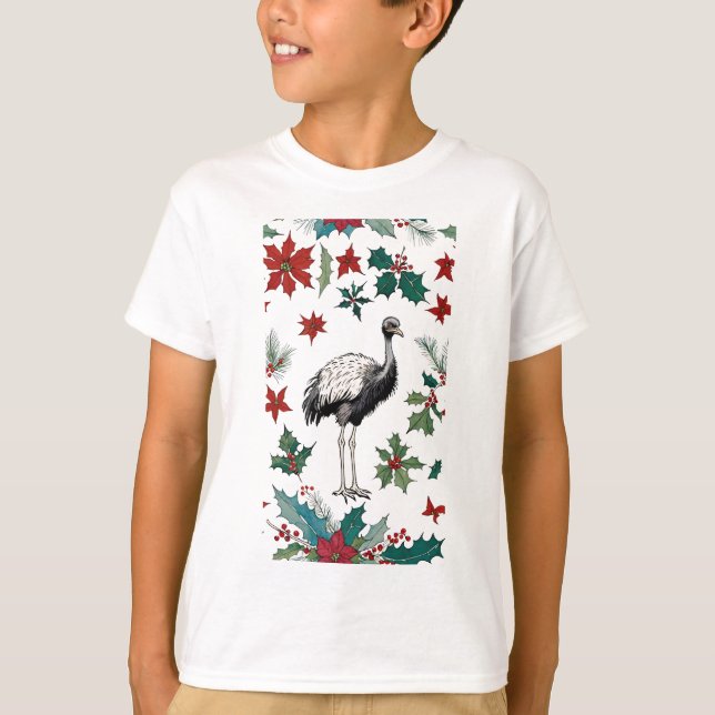 Camiseta Ostrich Y Poinsettias navidades (Anverso)