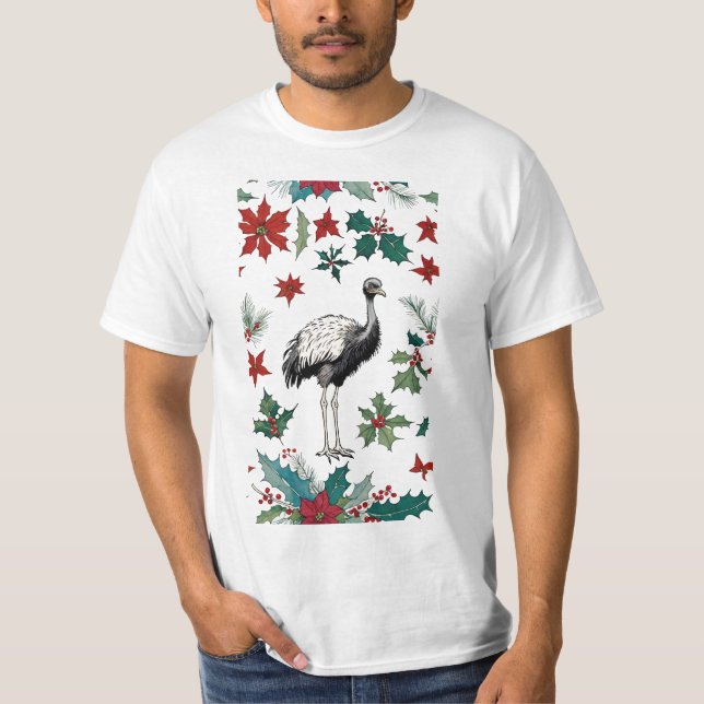 Camiseta Ostrich Y Poinsettias navidades (Anverso)