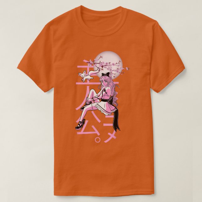 Camiseta Otaku Manga Anime Chica japonés de flores de cerez (Diseño del anverso)