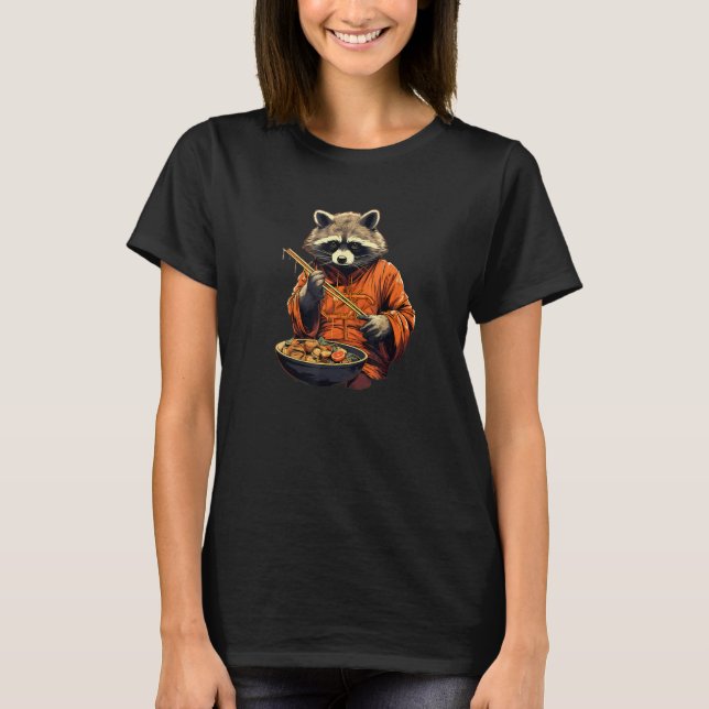 Camiseta Otaku Raccoon come comida japonesa fideos de Ramen (Anverso)