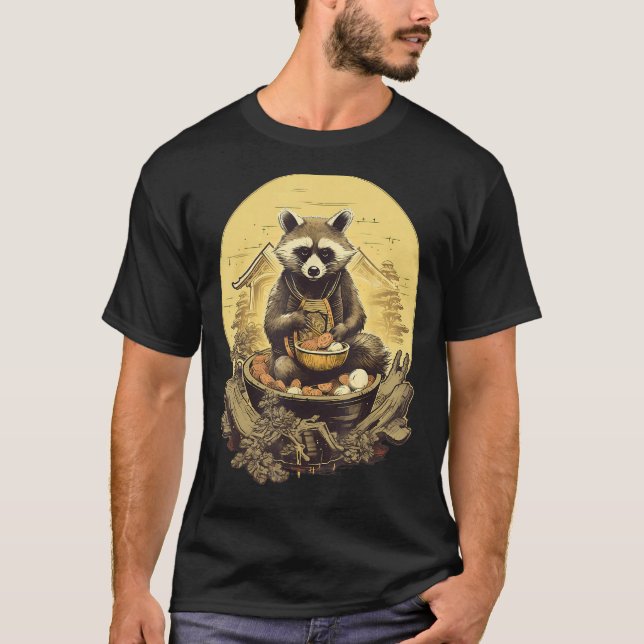 Camiseta Otaku Raccoon come comida japonesa fideos de Ramen (Anverso)