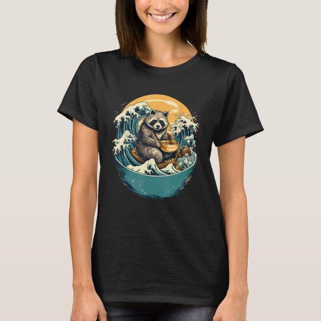 Camiseta Otaku Raccoon come comida japonesa fideos de Ramen (Anverso)