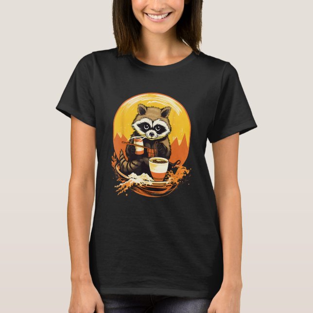 Camiseta Otaku Raccoon come comida japonesa fideos de Ramen (Anverso)