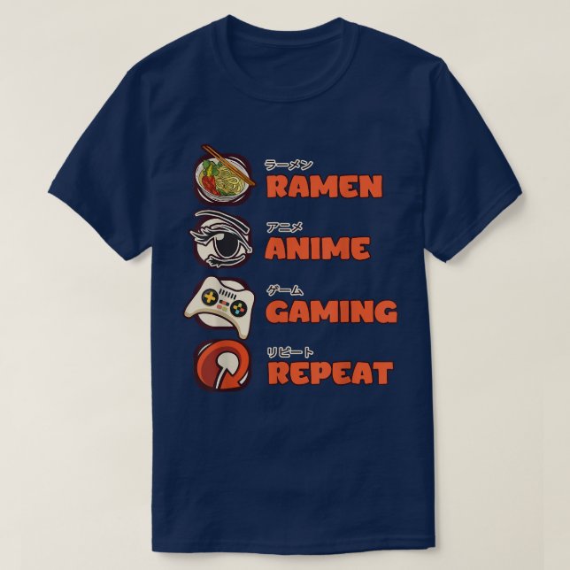 Camiseta Otaku Ramen Anime Gaming Repetir juegos de video (Diseño del anverso)