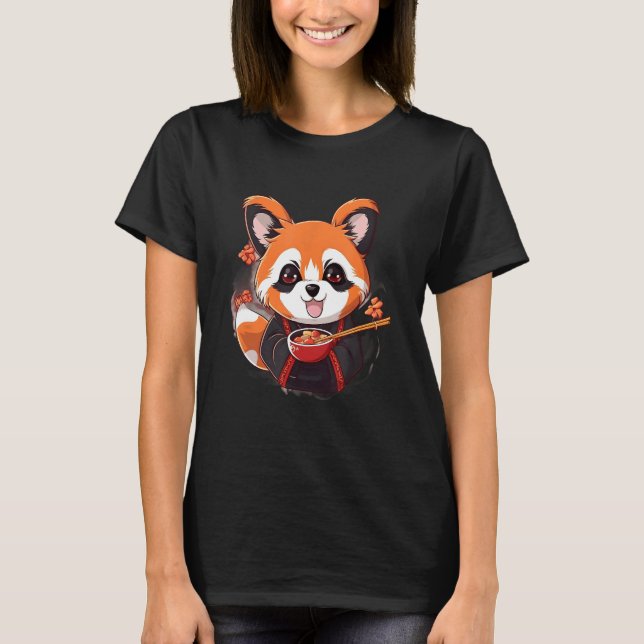Camiseta Otaku Red Panda Come fideos de Ramen Flor de cerez (Anverso)