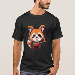 Camiseta Otaku Red Panda Come fideos de Ramen Flor de cerez