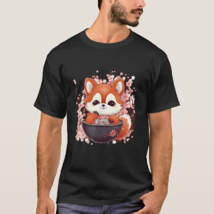 Camiseta Otaku Red Panda Come fideos de Ramen Flor de cerez
