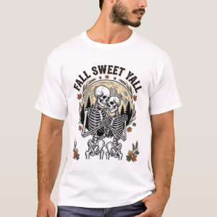 Camiseta Otoñal Vintage de Pareja de Esqueleto de 
