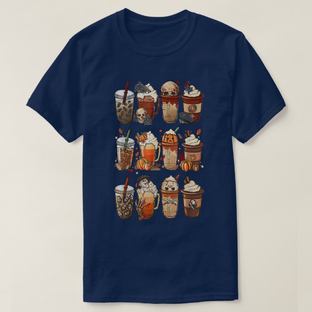 Camiseta Otoño Café Latte Cups Horrors & Ghost Hall (Diseño del anverso)