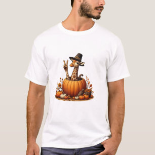 Camiseta Otoño Calabaza Cae Giraffe Agradecimiento a las mu