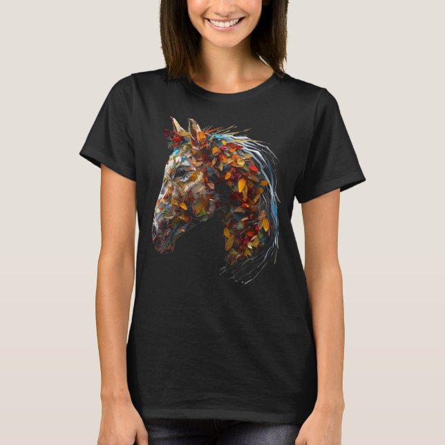 Camiseta Otoño de arte de caballos deja caballo animal (Anverso)