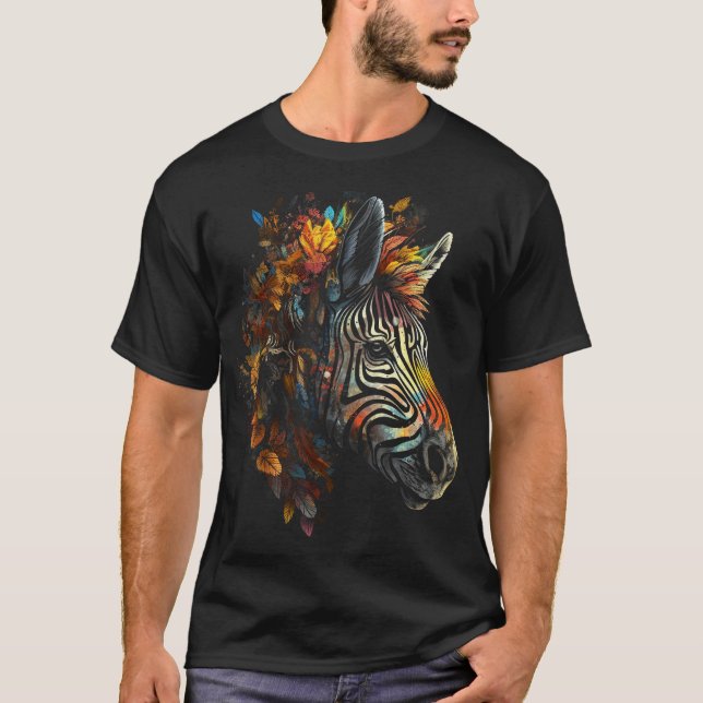 Camiseta Otoño de cebra deja arte colorido zoológico zoológ (Anverso)
