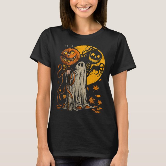 Camiseta Otoño de la calabaza de Halloween deja arte gráfic (Anverso)