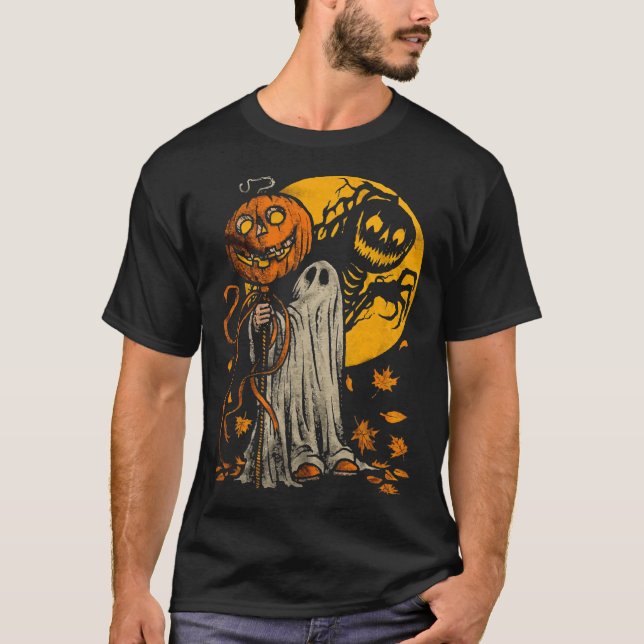 Camiseta Otoño de la calabaza de Halloween deja arte gráfic (Anverso)