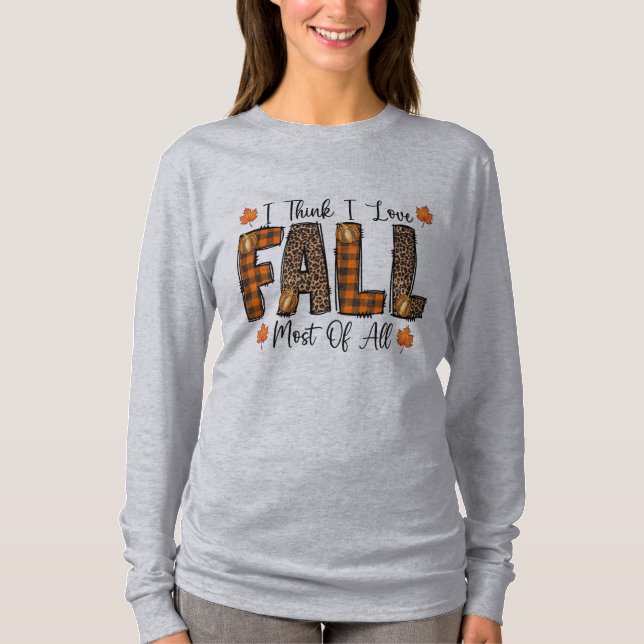 Camiseta Otoño Estampado de Plaid de Búfalo y Leopardo Me E (Anverso)