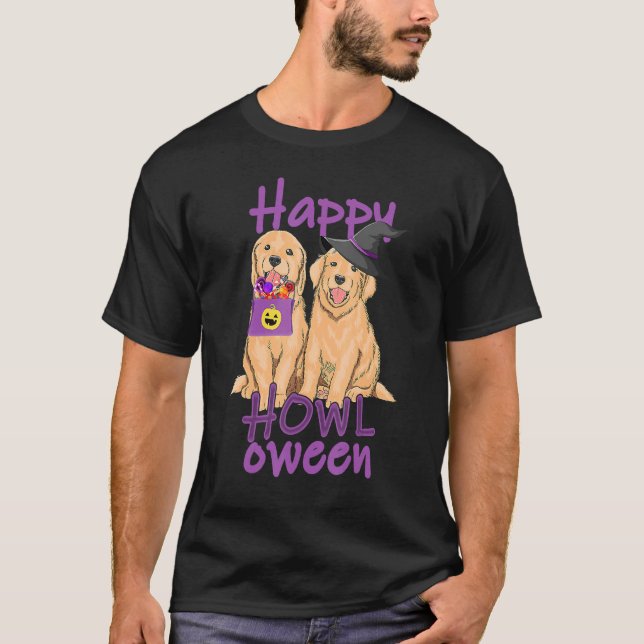 Camiseta Otoño Golden Retriever Halloween Feliz Howl O Ween (Anverso)
