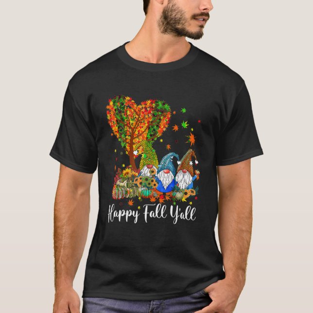 Camiseta Otoño Happy Fall Yall Gnome Leopard Pumpkin Autum (Anverso)