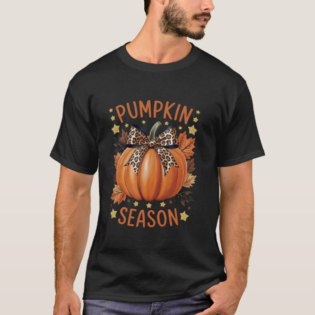 Camiseta Otoño otoño de la temporada de calabaza de leopard (Anverso)