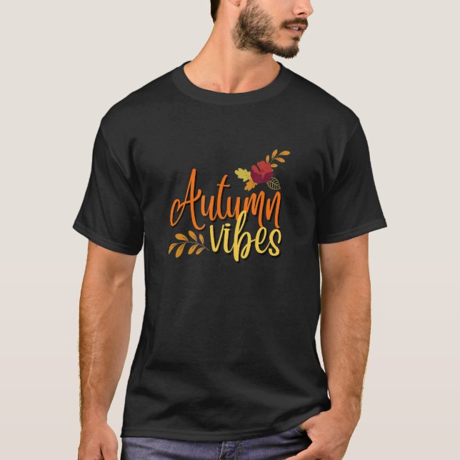Camiseta Otoño Vibes Happy Fall deja a la gráfica Ora temát (Anverso)