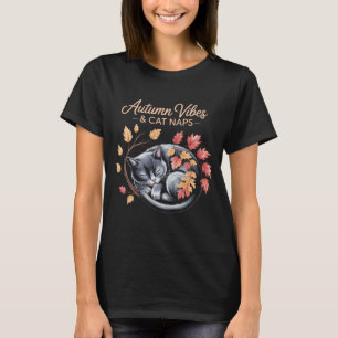 Camiseta Otoño Vibes y Cat Naps Funny Sleeping Cat con Fa