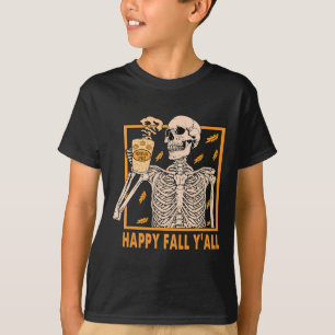 Camiseta Otoño Yall Mujeres Halloween Esqueleto Calabaza Es
