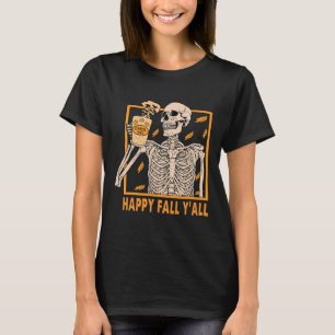 Camiseta Otoño Yall Mujeres Halloween Esqueleto Pumpkin Spi