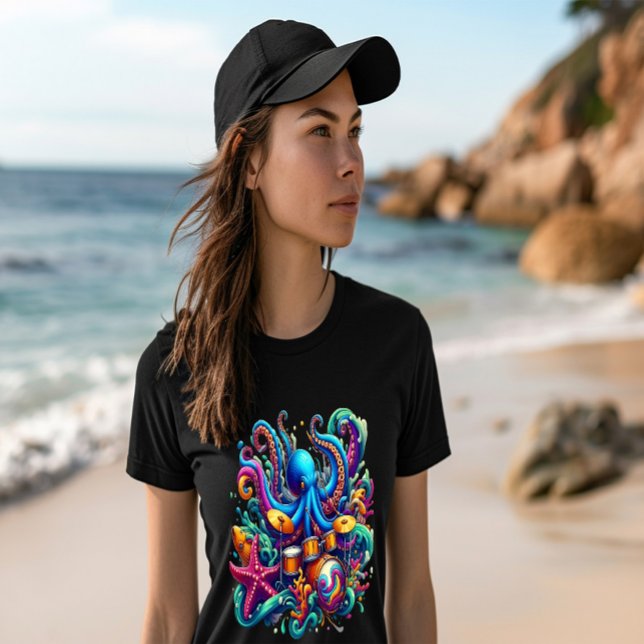 Camiseta Otopus tocando tambores Sinfonía percusiva del mar (Subido por el creador)