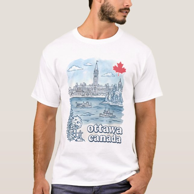 Camiseta Ottawa Canadá Simple horizonte azul Paisaje urbano (Anverso)