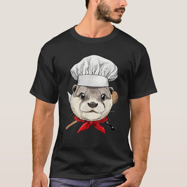 Camiseta Otter Chef Wildlife Otter Aquatic Animal Cooking L (Anverso)