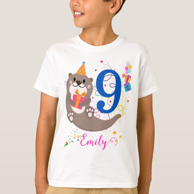 Camiseta Otter Chica de cumpleaños Fiesta tema de globos co (Anverso)