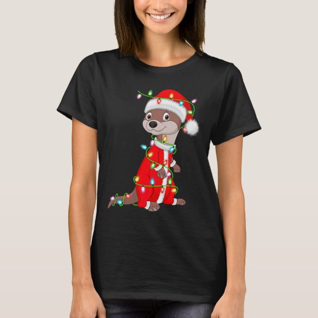 Camiseta Otter Christmas Lights Santa Costume Cute Animal X (Anverso)