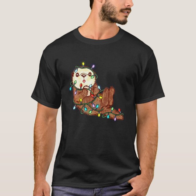 Camiseta Otter Christmas Tree Cute Xmas Lights Animals (Anverso)