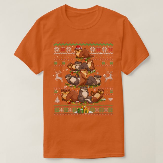 Camiseta Otter Christmas Tree Enciende Nueces más suaves o (Diseño del anverso)