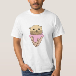 Camiseta Otter Crema De Hielo Rosa Waffle Animales Dulces P