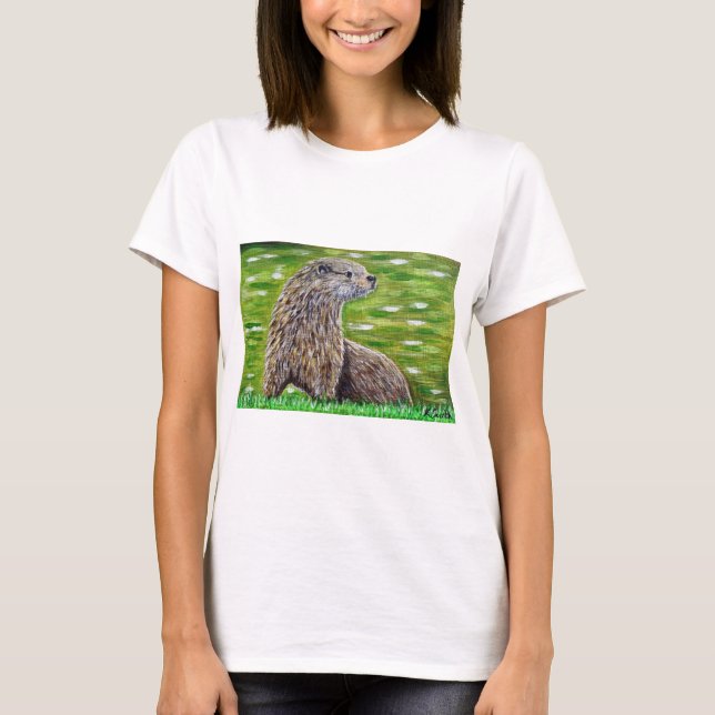 Camiseta Otter en una pintura de la ribera del río (Anverso)