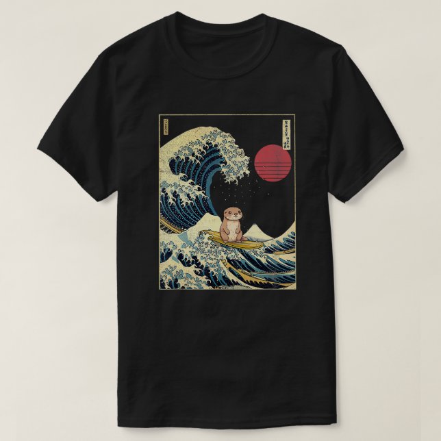 Camiseta Otter Japonés Kanagawa Wave Gracioso Animal Surf (Diseño del anverso)