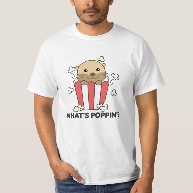 Camiseta Otter Popcorn Whats Poppin Funny Pun (Anverso)