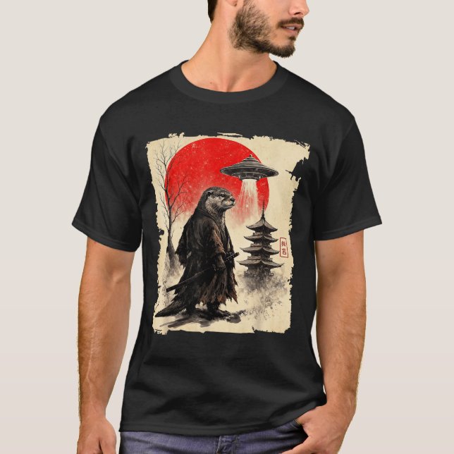 Camiseta Otter Samurai Retro Ufo Japanese Warrior Art Graph (Anverso)