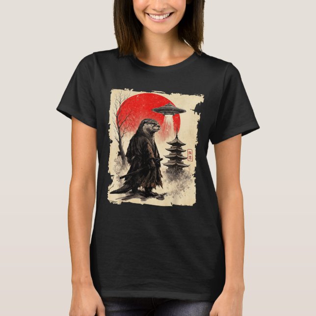 Camiseta Otter Samurai Retro Ufo Japanese Warrior Art Graph (Anverso)