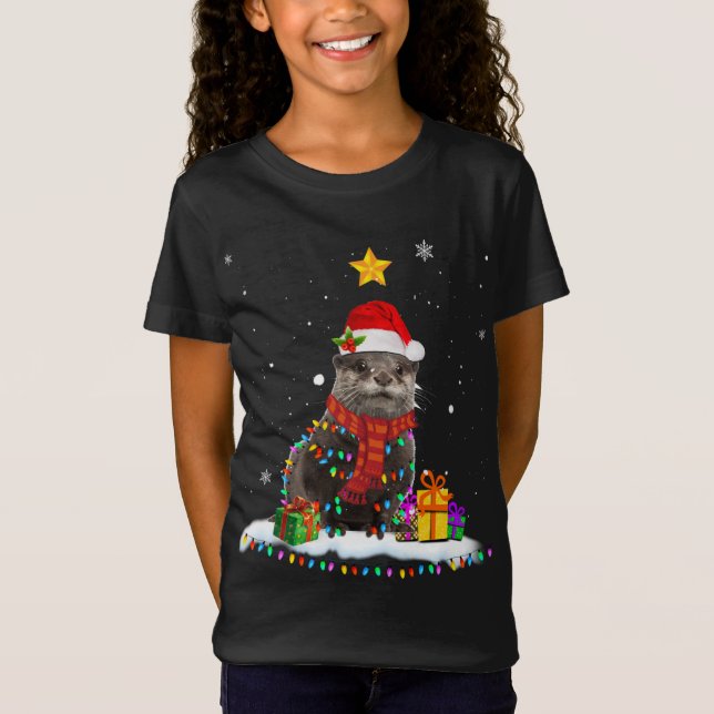 Camiseta Otter Santa Christmas Tree Lights (Anverso)