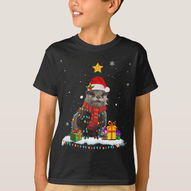 Camiseta Otter Santa Christmas Tree Lights (Anverso)