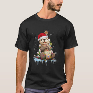Camiseta Otter Santa Hat El árbol de Navidad ilumina las na