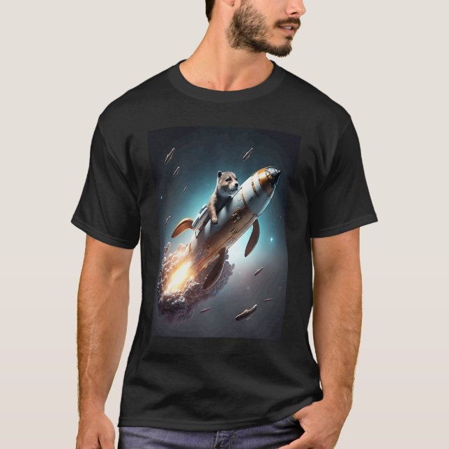 Camiseta Otter Space Puns Space Otter Riding A Rocket  3 (Anverso)