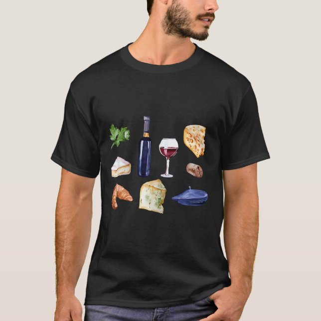 Camiseta Oui En Francia Gran Quesos De Vino Rojo Beret Croi (Anverso)